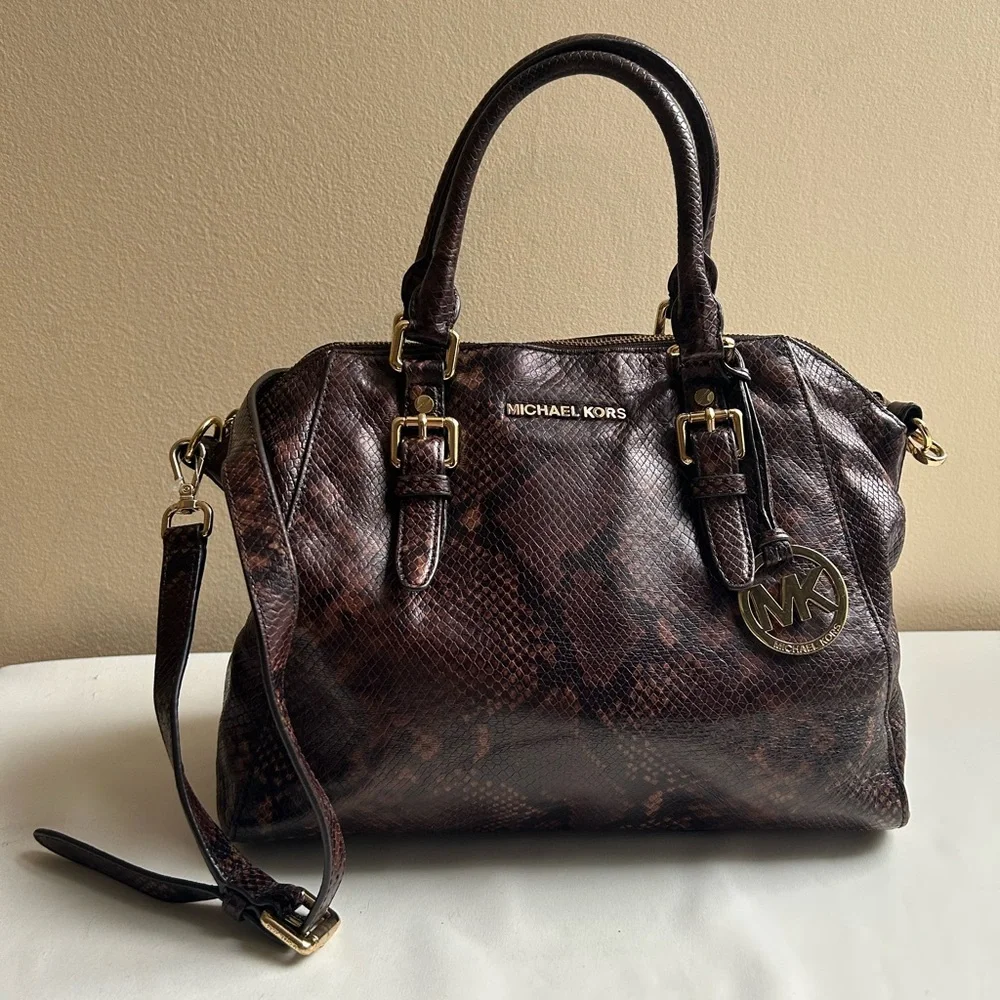 Michael Kors Bedford snake print style leather purse handbag crossbody MSRP $448 - Picture 2 of 5